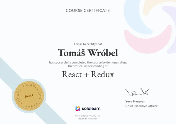 React + Redux Certificate